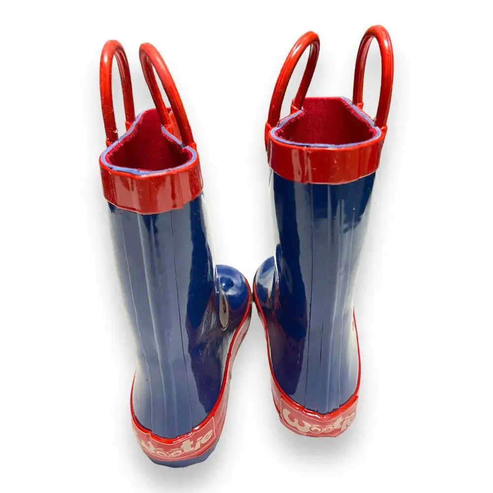Wootie Boys Rain Boots Size 8 Blue Red White Crocodile Rubber‎ Puddle Stompers